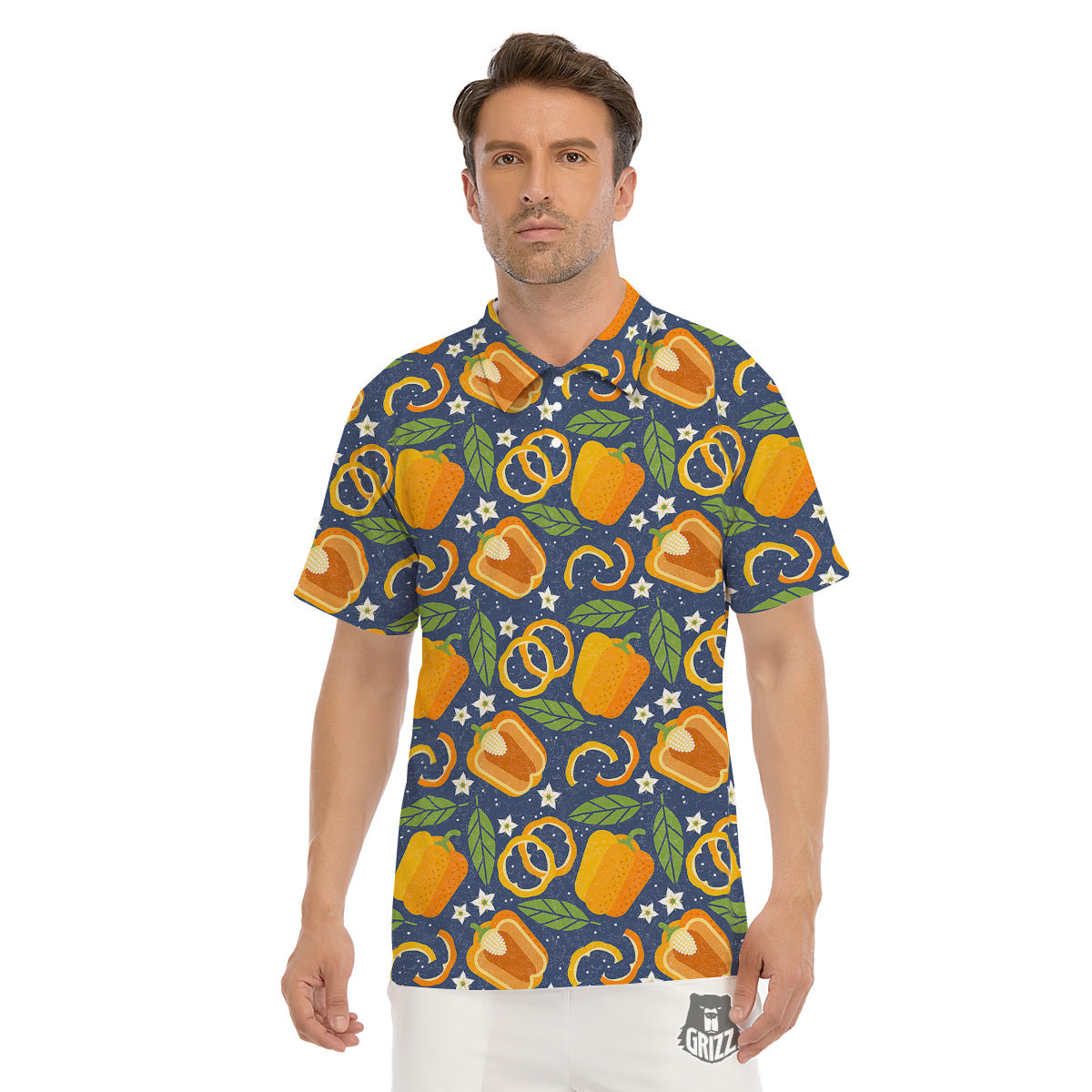 Bell Pepper Leaf Print Pattern Men's Golf Shirts-grizzshop