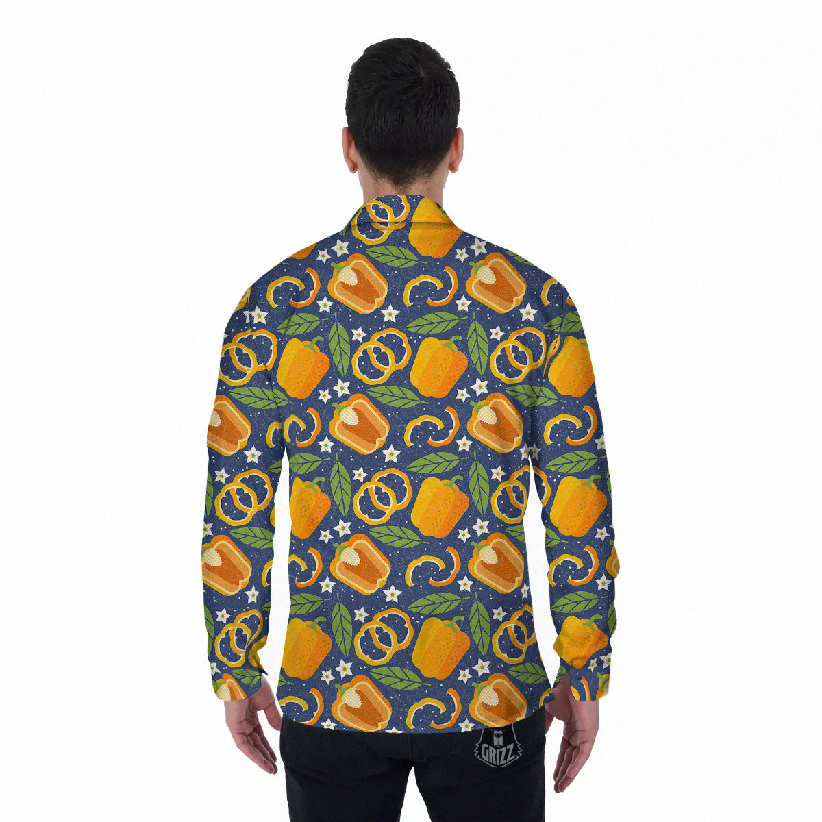 Bell Pepper Leaf Print Pattern Men's Long Sleeve Shirts-grizzshop