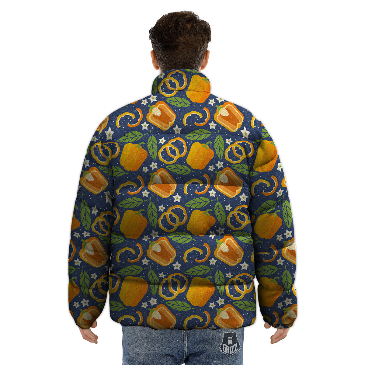 Bell Pepper Leaf Print Pattern Puffer Jacket-grizzshop