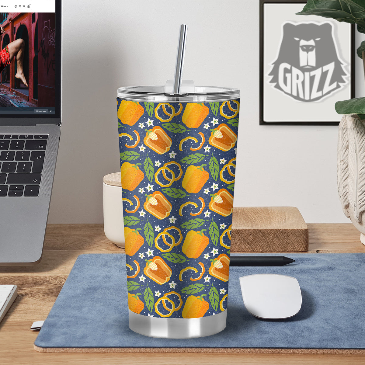 Bell Pepper Leaf Print Pattern Tumbler-grizzshop