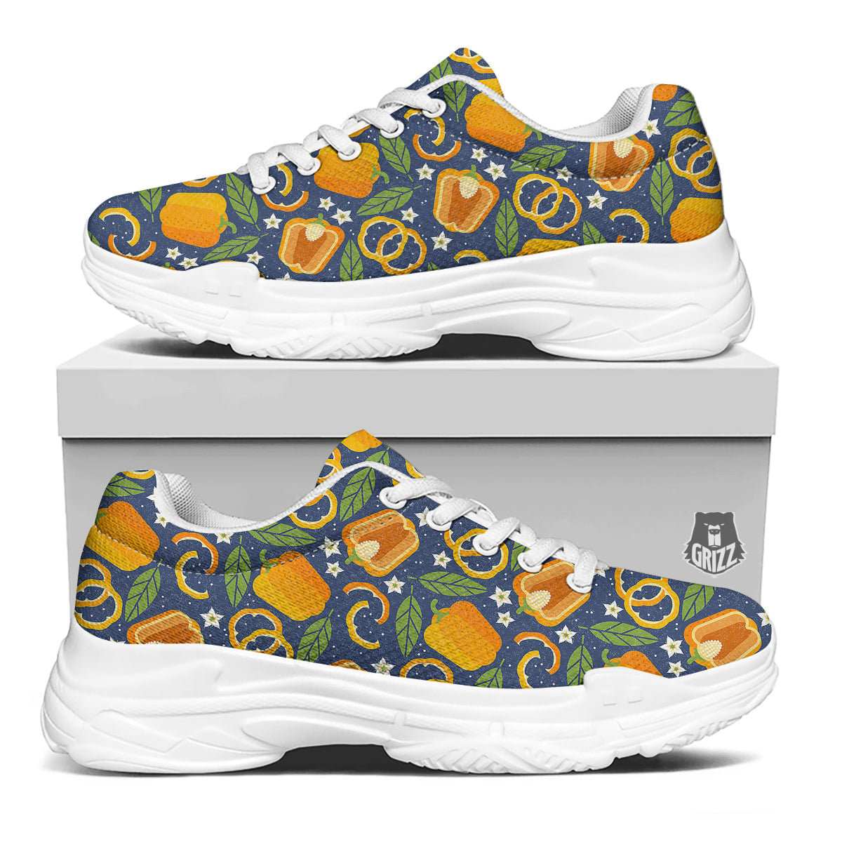 Bell Pepper Leaf Print Pattern White Chunky Shoes-grizzshop