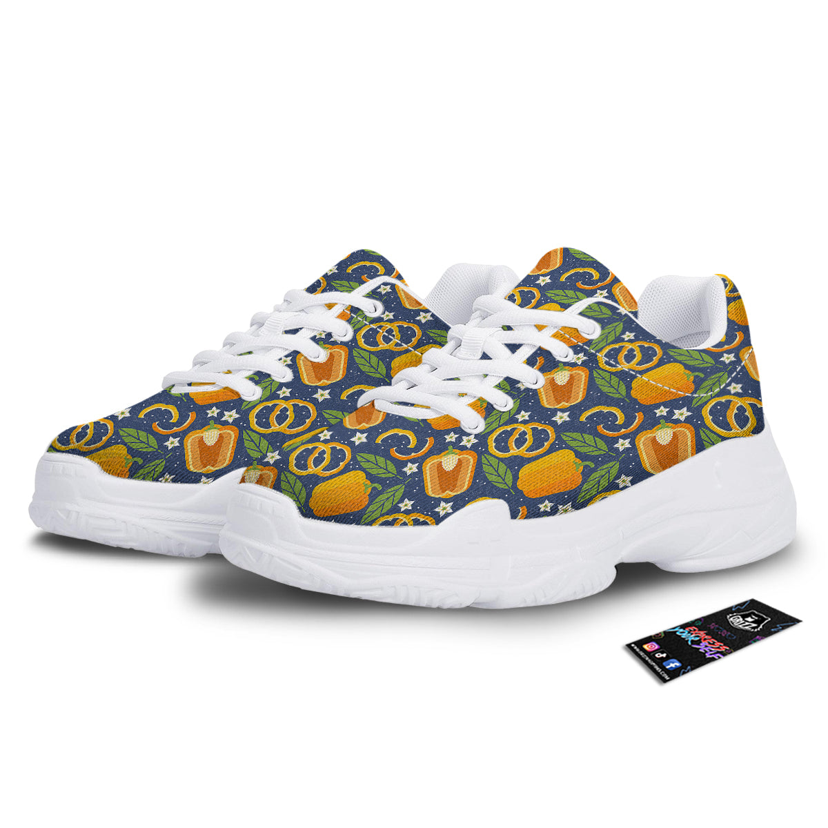 Bell Pepper Leaf Print Pattern White Chunky Shoes-grizzshop