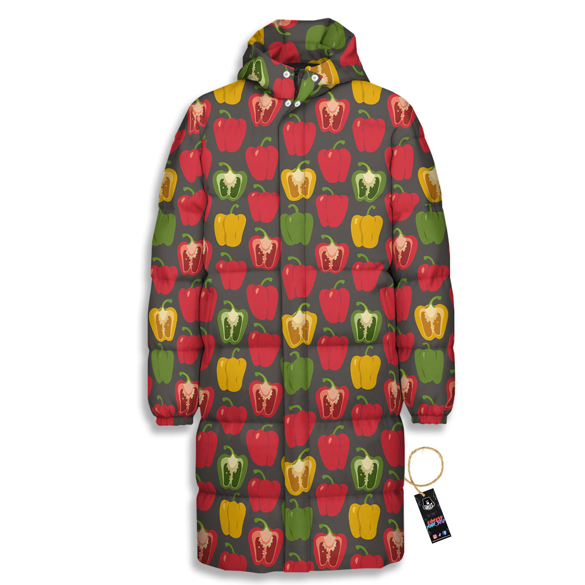 Bell Pepper Vintage Print Pattern Long Down Jacket-grizzshop