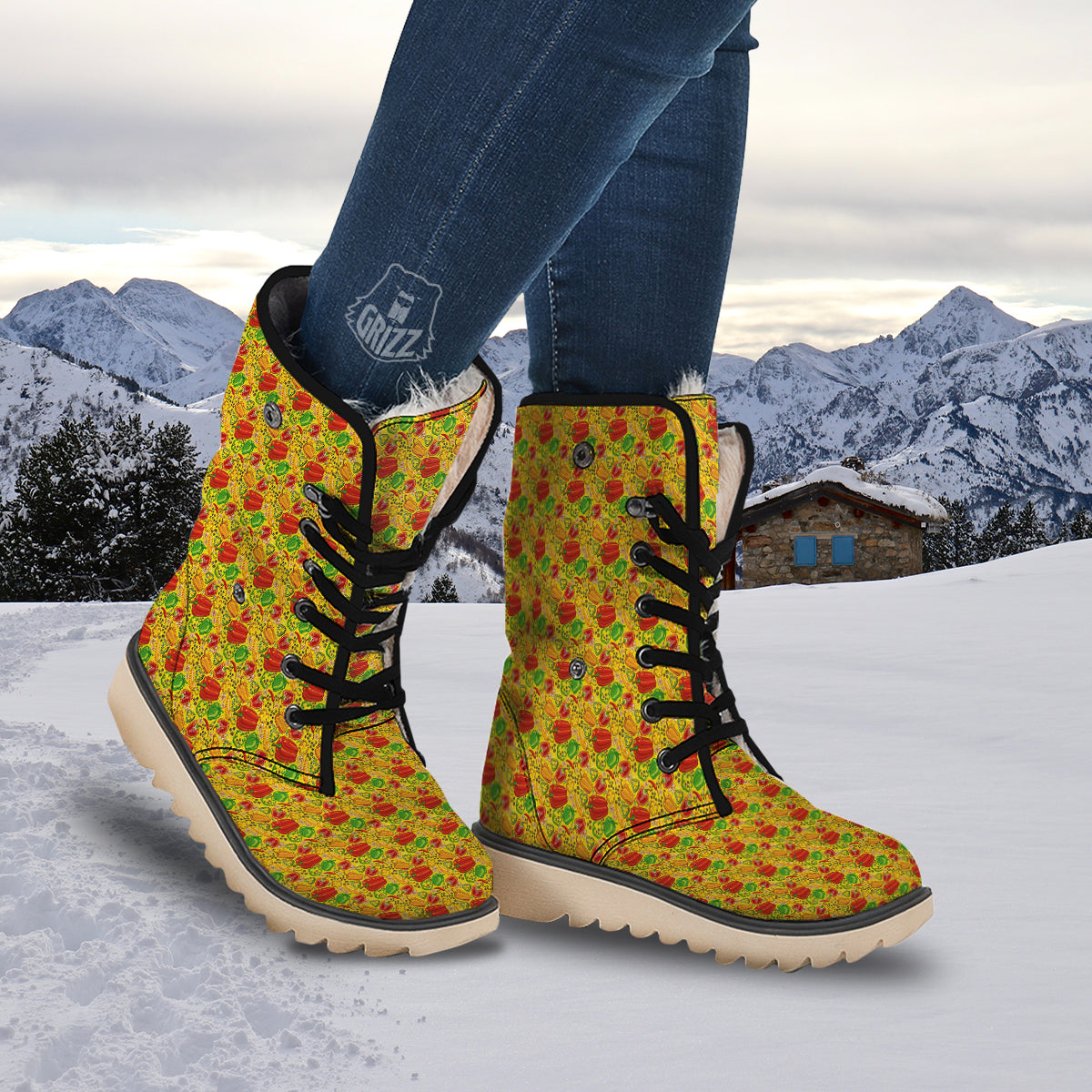 Bell Pepper Yellow Print Pattern Snow Boots-grizzshop