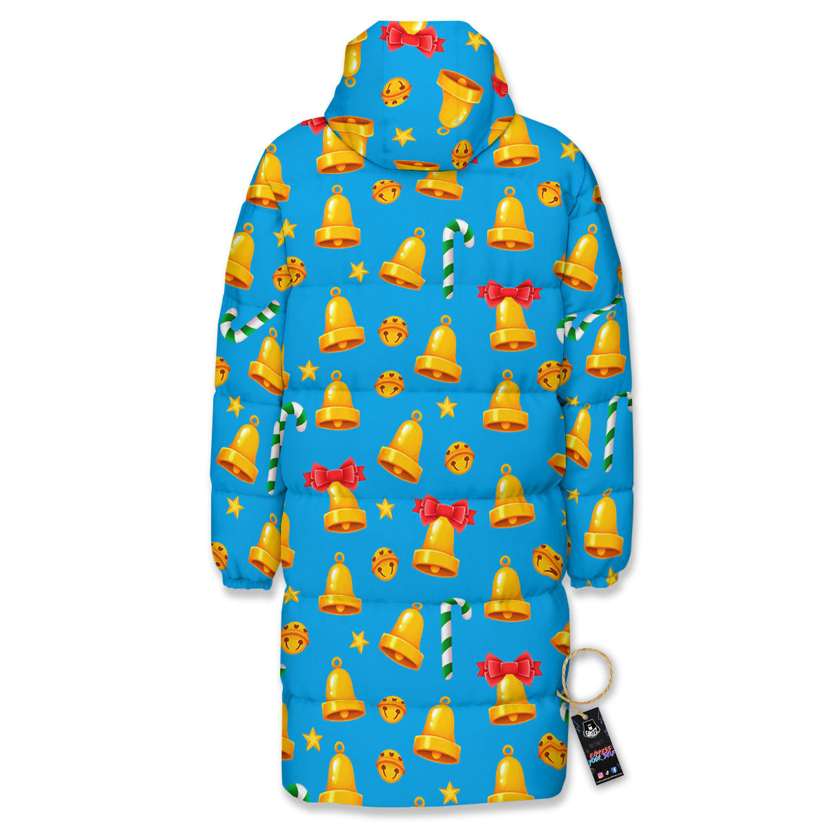 Bells Merry Christmas Print Pattern Long Down Jacket-grizzshop