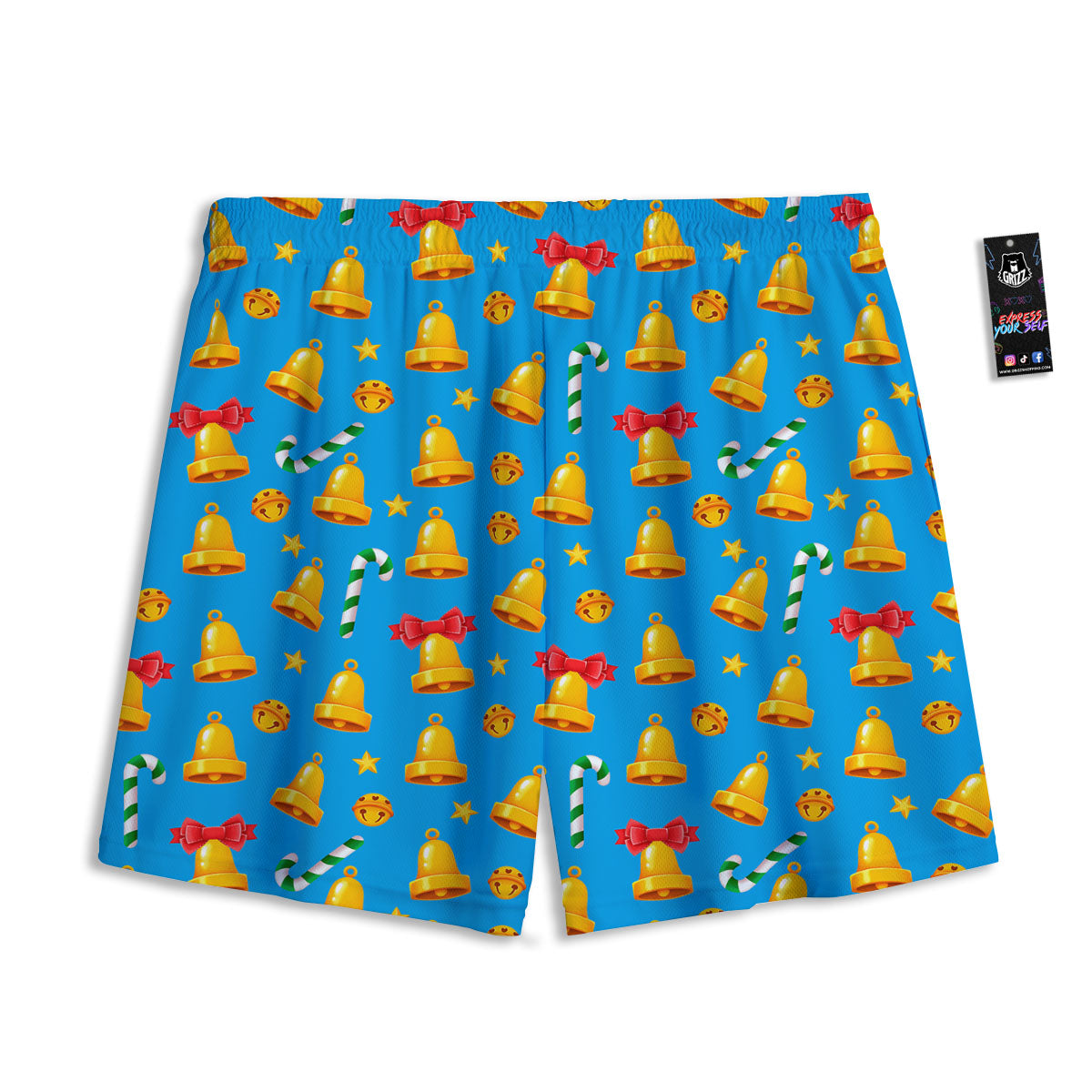 Bells Merry Christmas Print Pattern Mesh Shorts