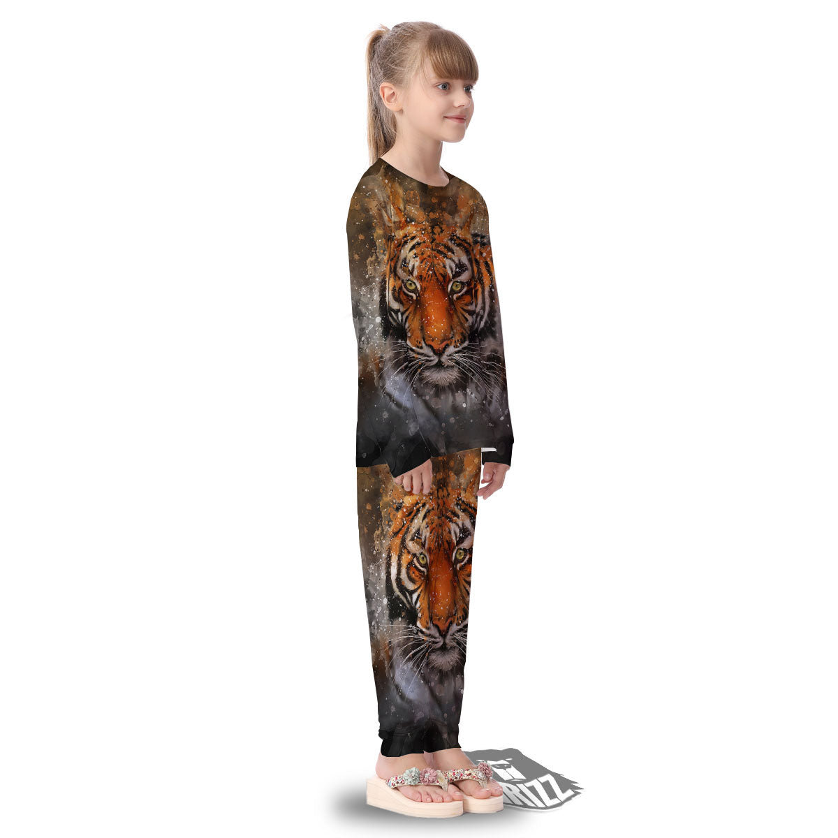 Bengal Tiger Watercolor Print Kid's Pajamas-grizzshop