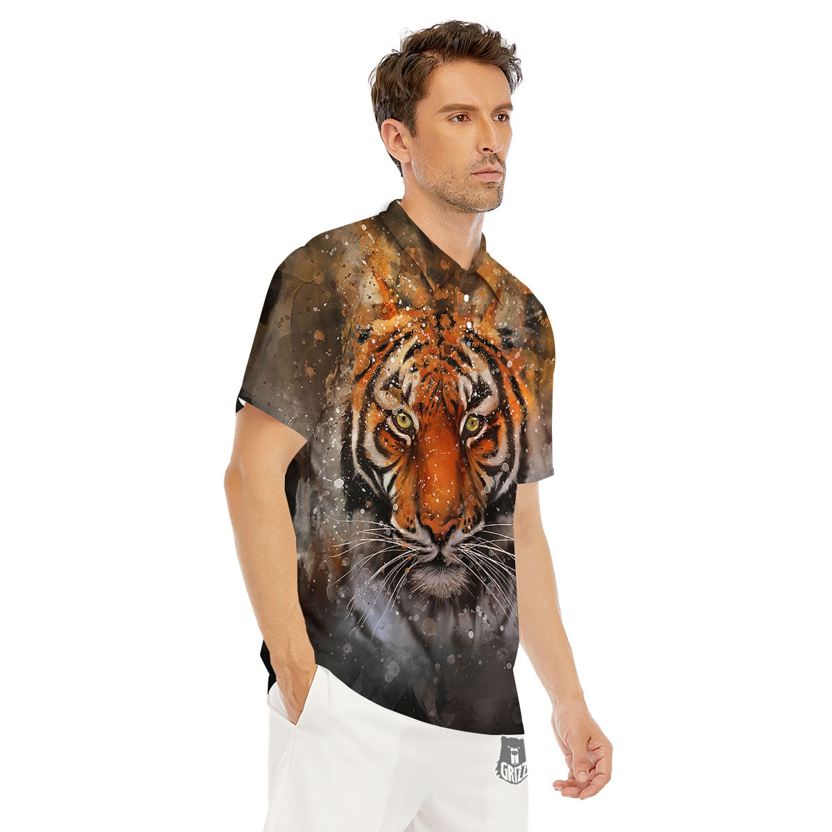 Bengal Tiger Watercolor Print Men's Golf Shirts-grizzshop
