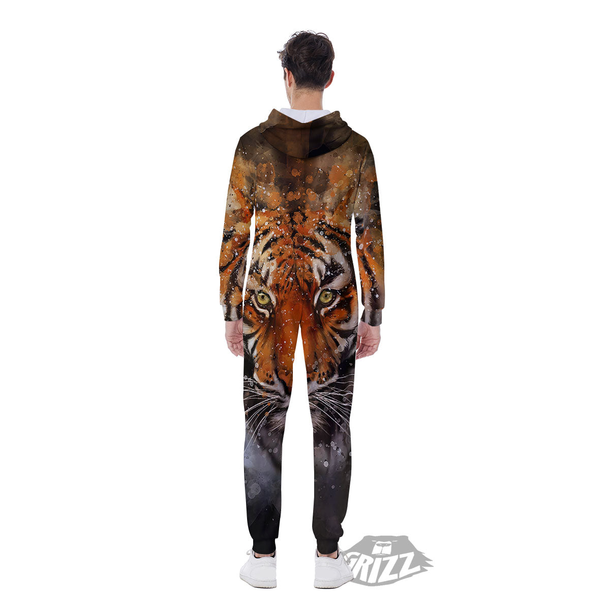Bengal Tiger Watercolor Print Men's Jumpsuit-grizzshop