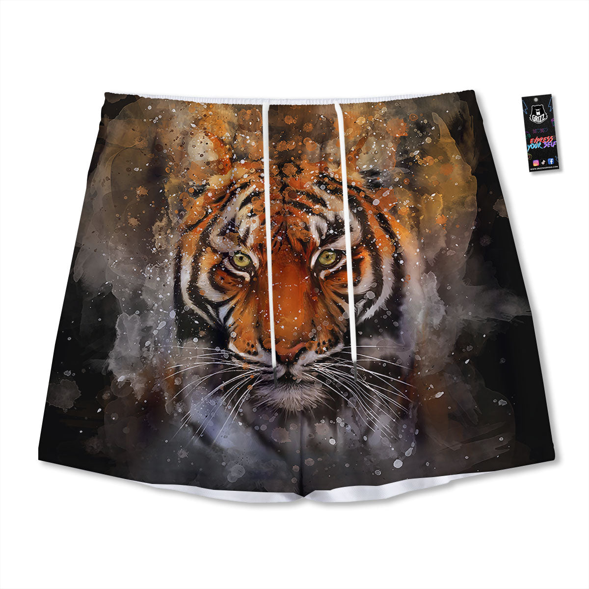 Bengal Tiger Watercolor Print Mesh Shorts
