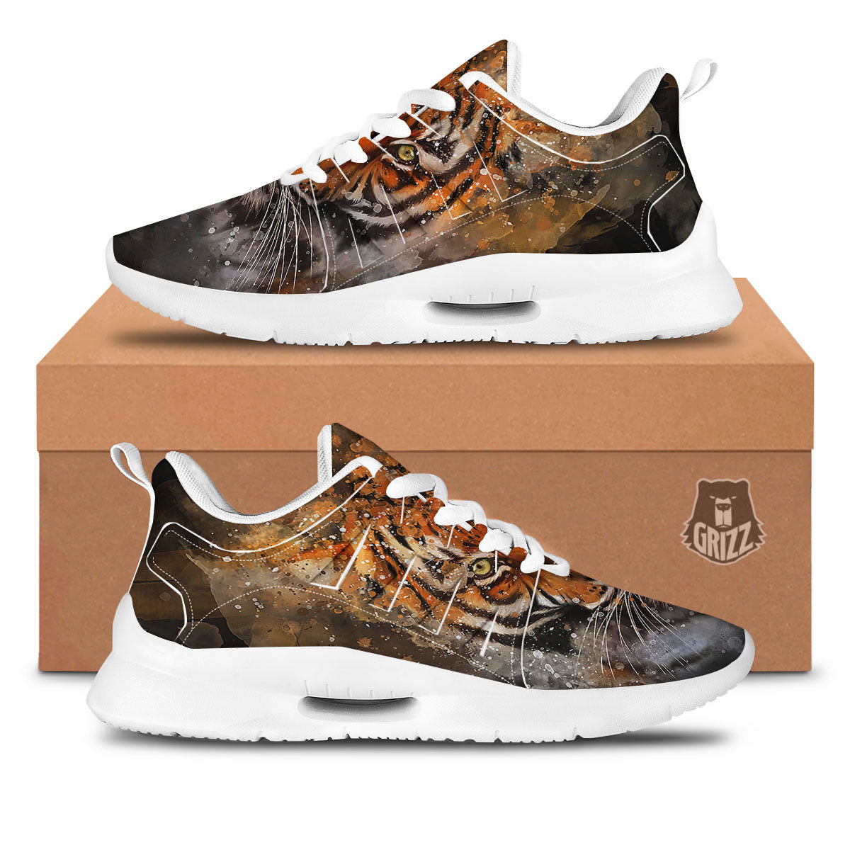 Bengal Tiger Watercolor Print Tennis Shoes-grizzshop