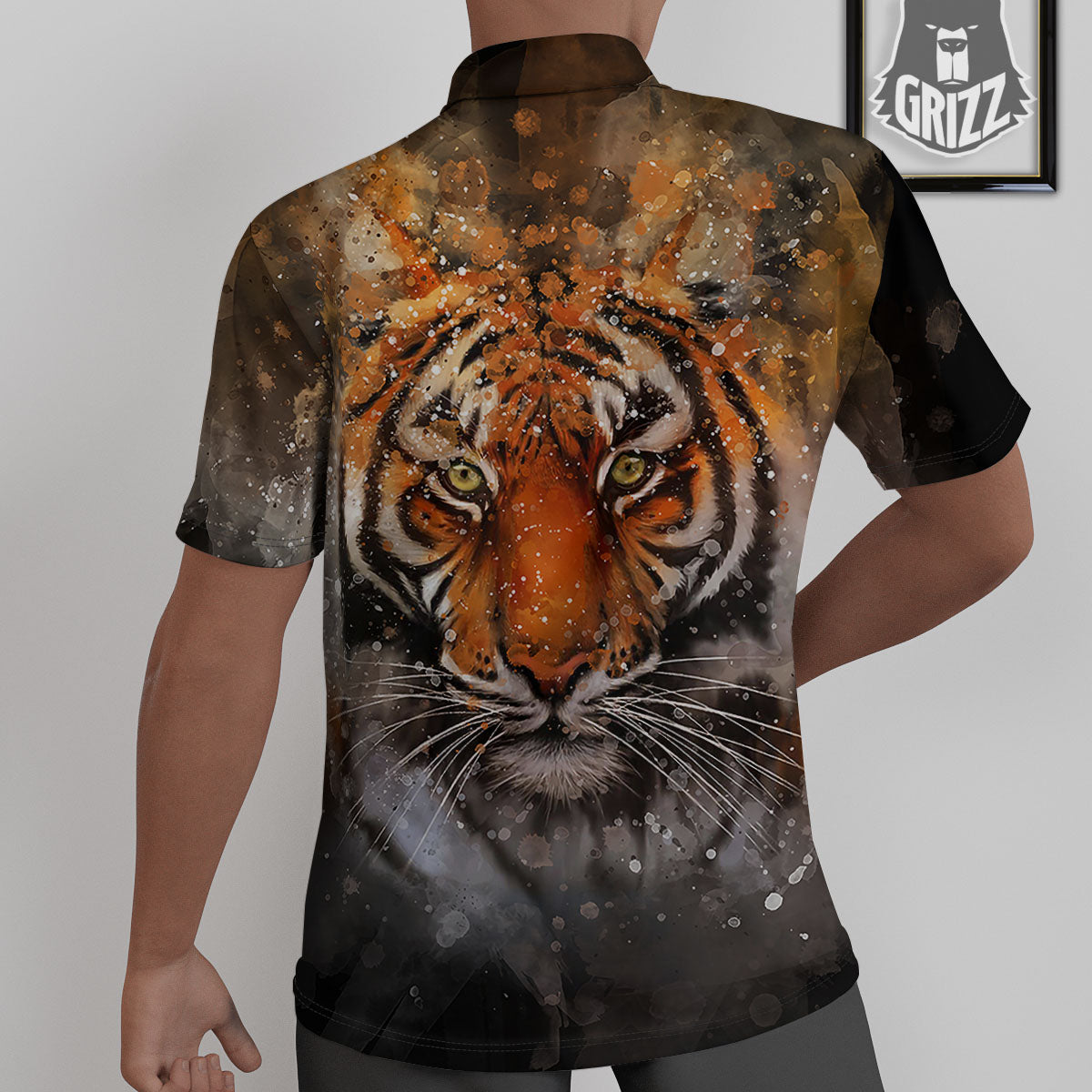 Bengal Tiger Watercolor Print Untucked Shirts-grizzshop