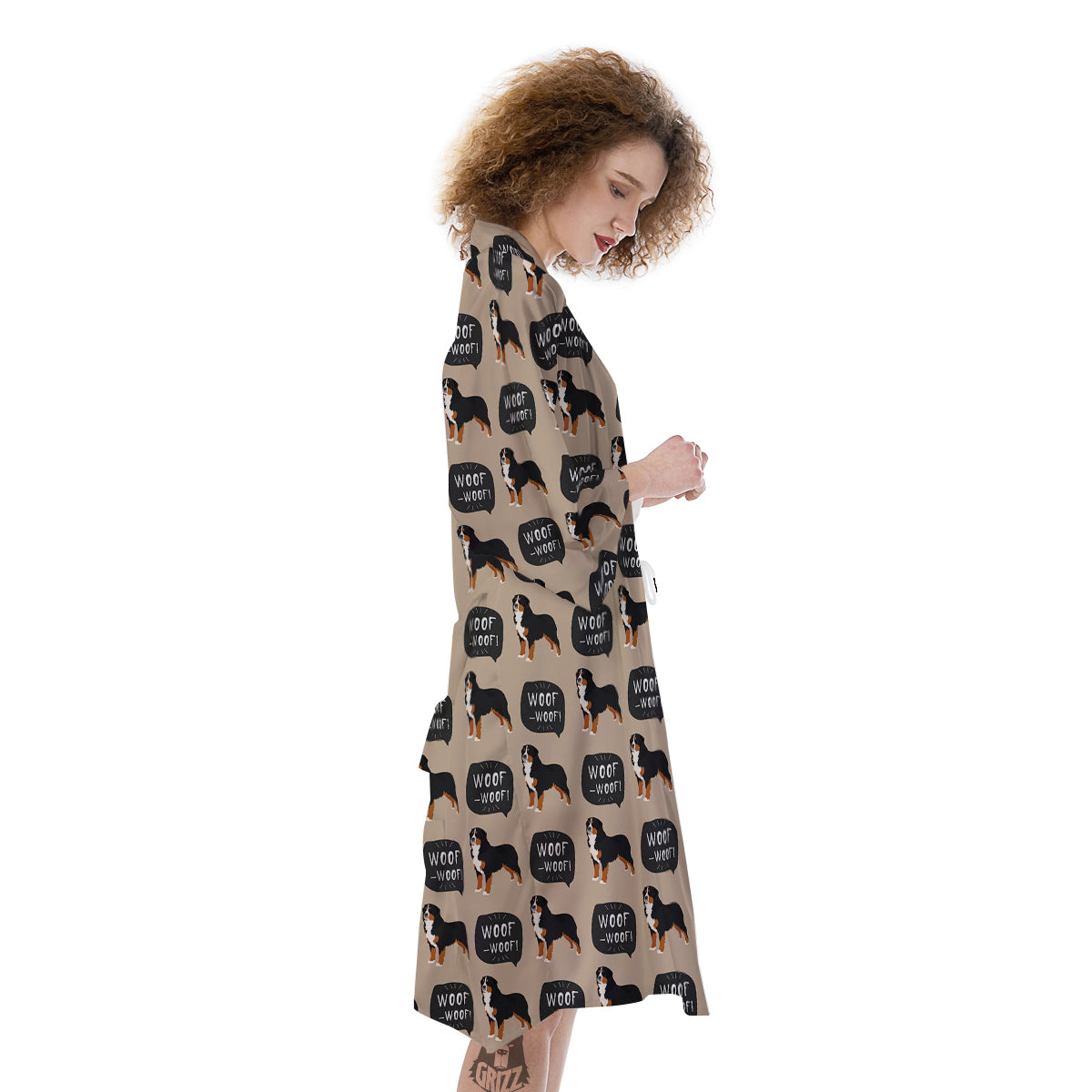 Bernese Brown Woof Woof Print Pattern Kimono-grizzshop