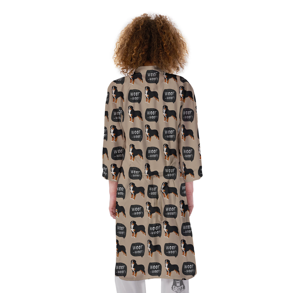 Bernese Brown Woof Woof Print Pattern Kimono-grizzshop