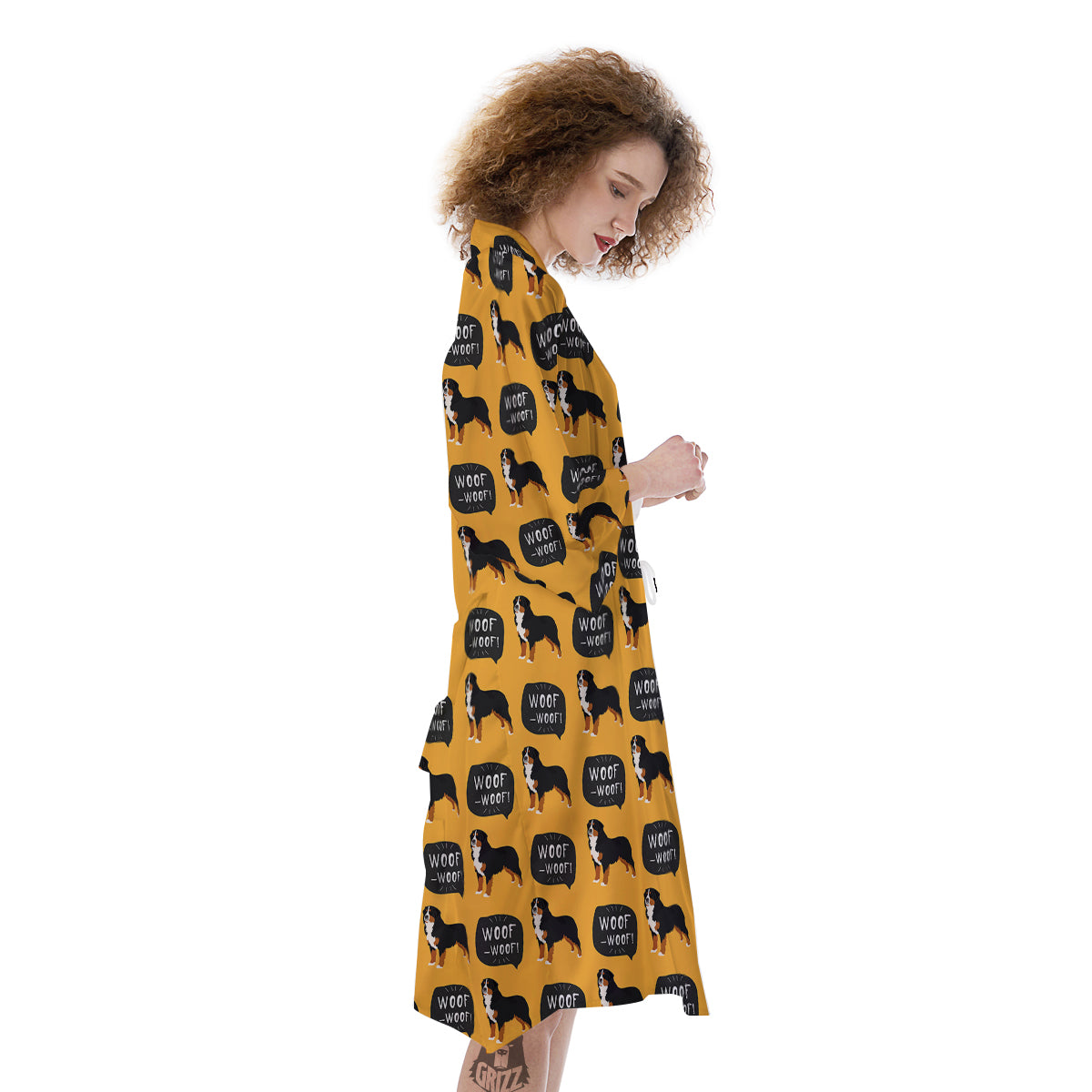 Bernese Yellow Woof Woof Print Pattern Kimono-grizzshop