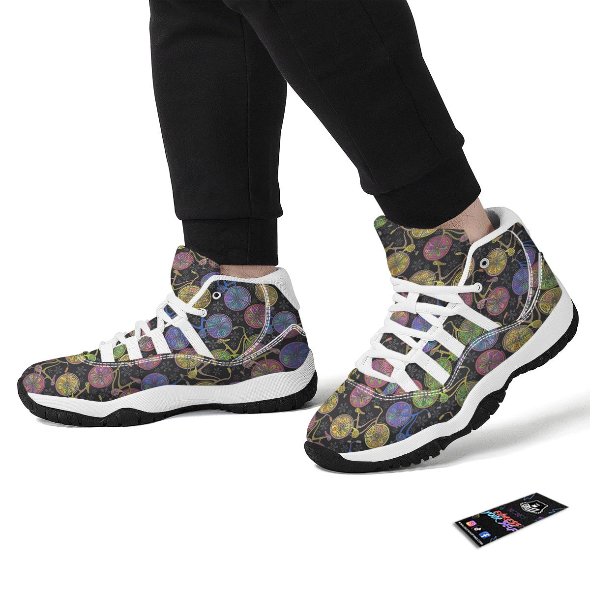 Bicycle Floral Pattern Print White Bball Shoes-grizzshop