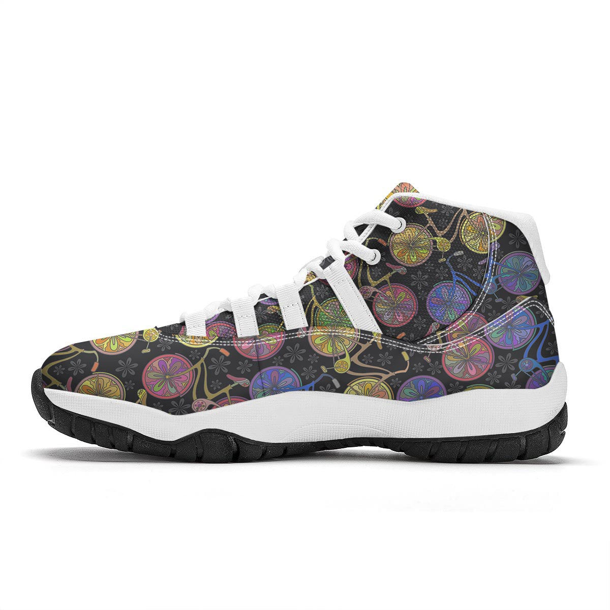 Bicycle Floral Pattern Print White Bball Shoes-grizzshop