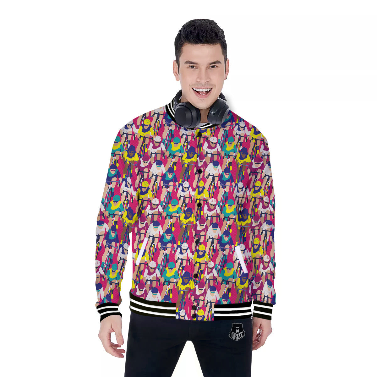 Bicycle Race Colorful Print Pattern Baseball Jacket-grizzshop
