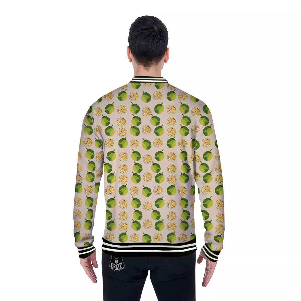 Biege Jackfruit Print Pattern Baseball Jacket-grizzshop