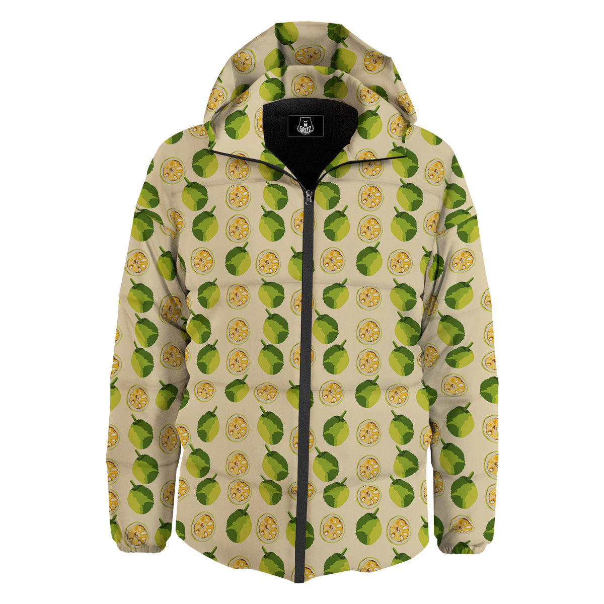 Biege Jackfruit Print Pattern Down Jacket-grizzshop
