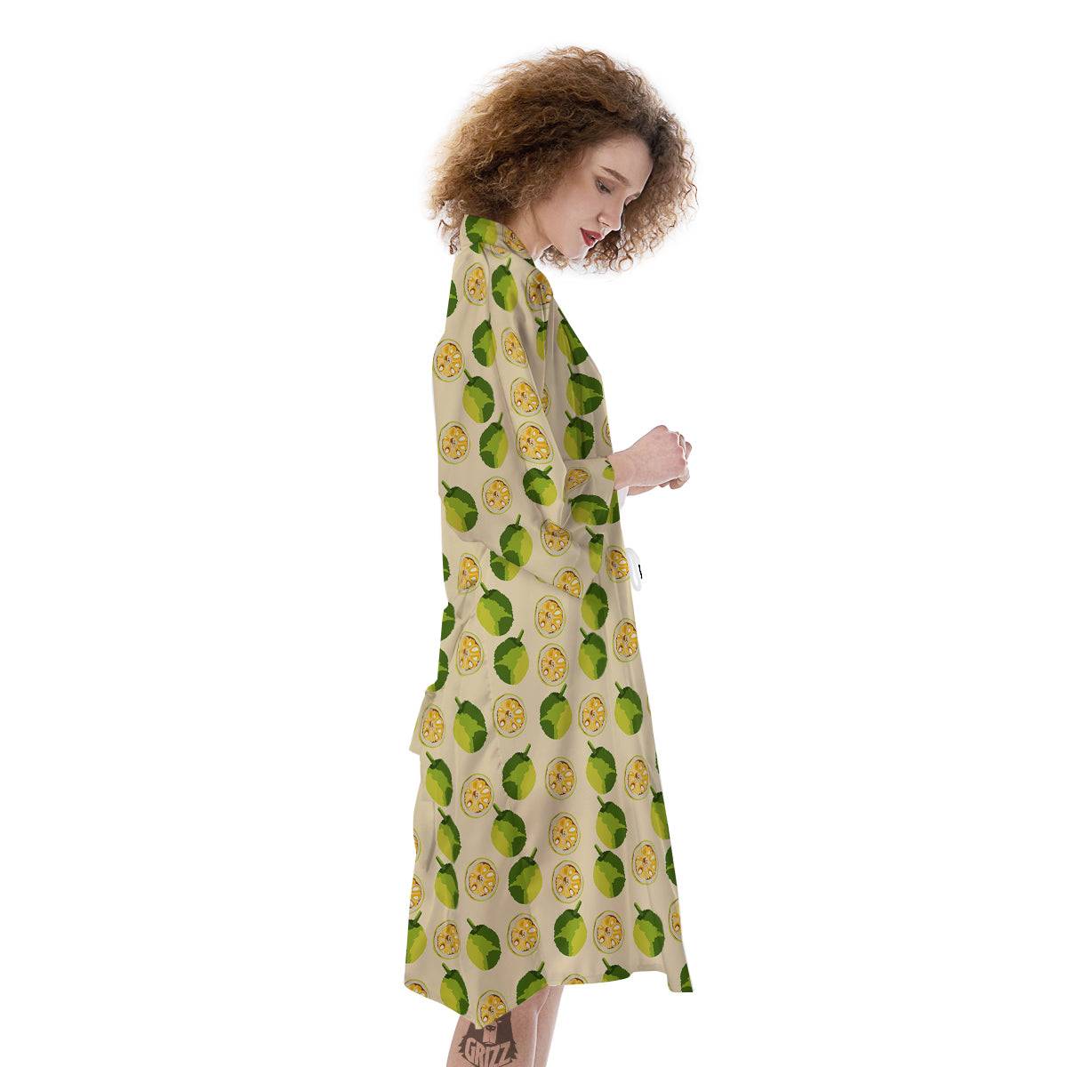 Biege Jackfruit Print Pattern Kimono-grizzshop