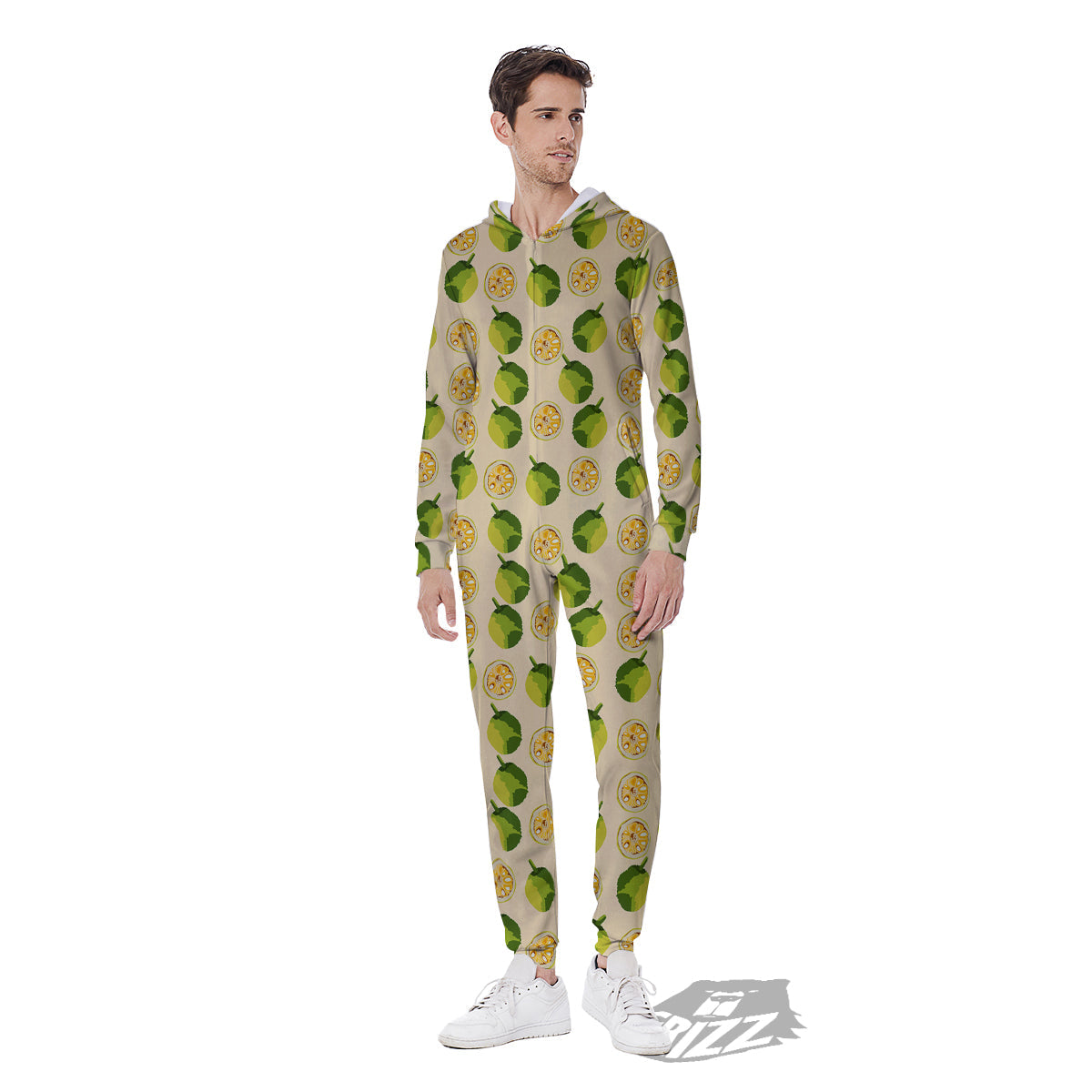 Biege Jackfruit Print Pattern Men's Jumpsuit-grizzshop
