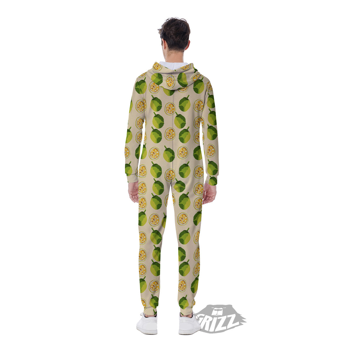 Biege Jackfruit Print Pattern Men's Jumpsuit-grizzshop