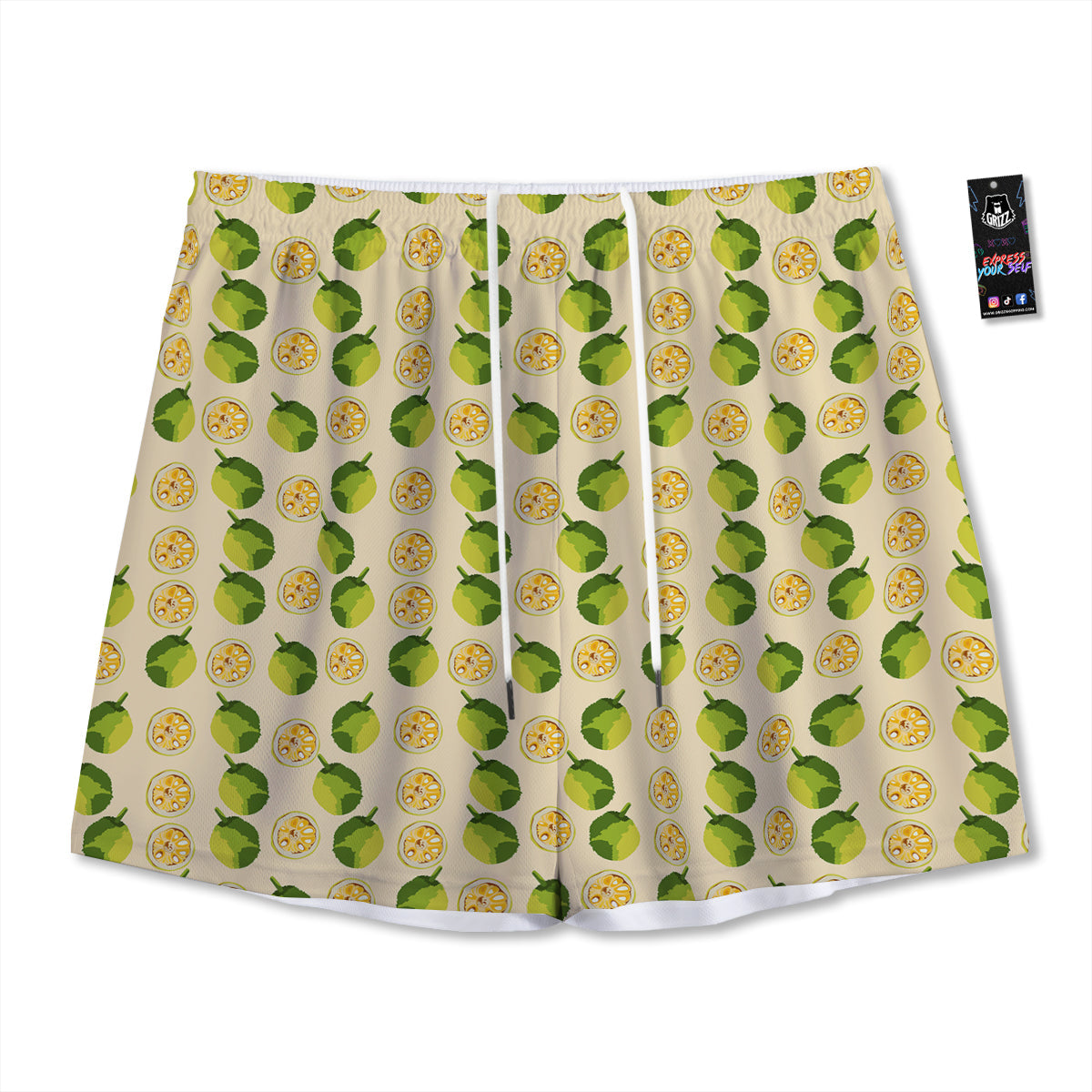 Biege Jackfruit Print Pattern Mesh Shorts-grizzshop