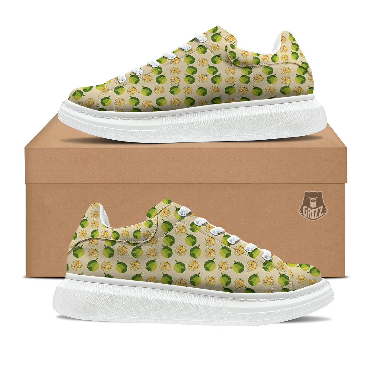 Biege Jackfruit Print Pattern Platform Shoes-grizzshop