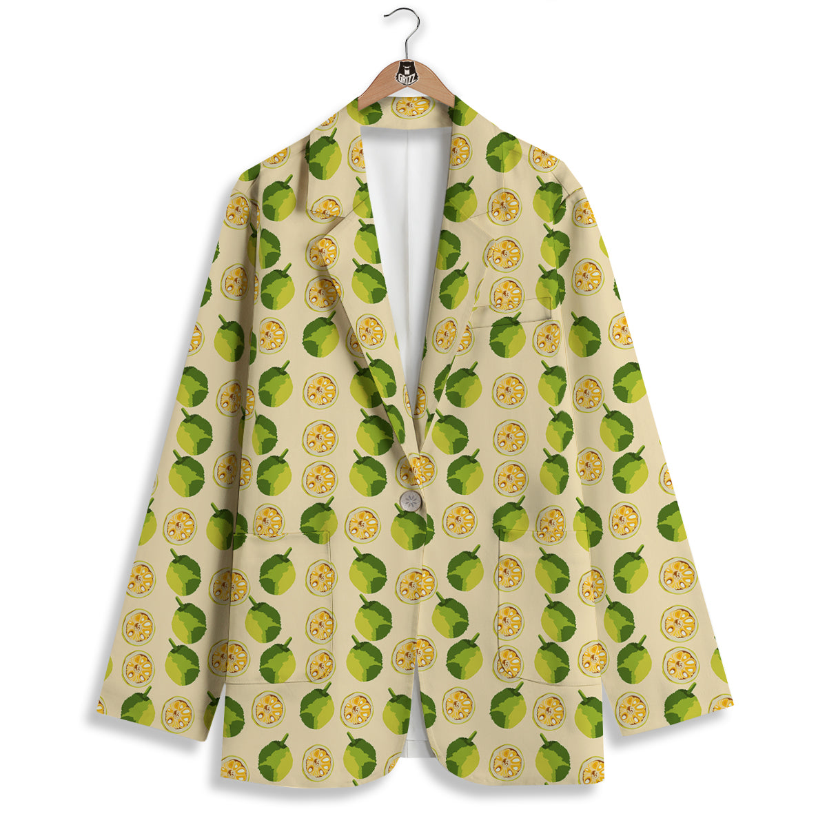 Biege Jackfruit Print Pattern Women's Blazer-grizzshop