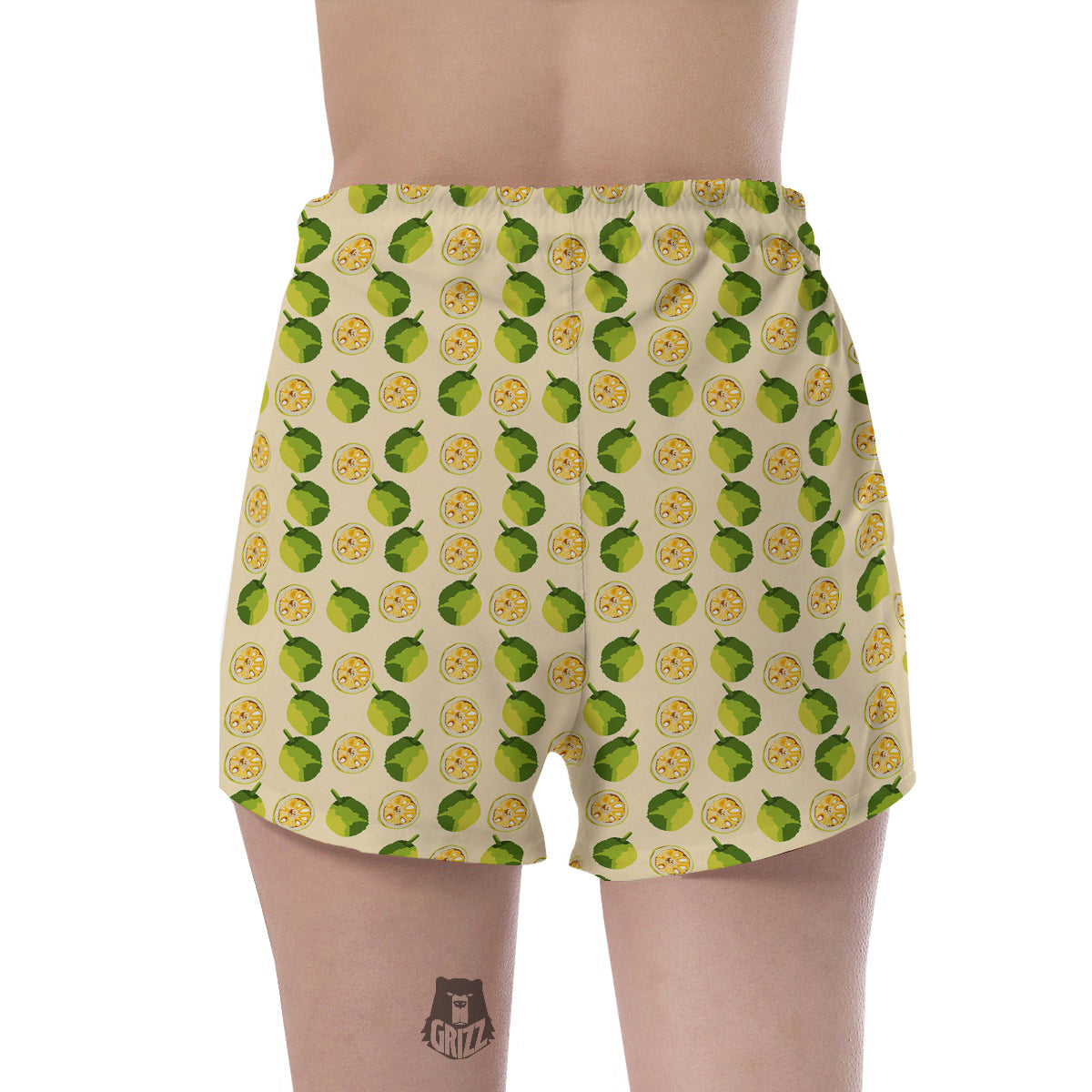 Biege Jackfruit Print Pattern Women's Shorts-grizzshop