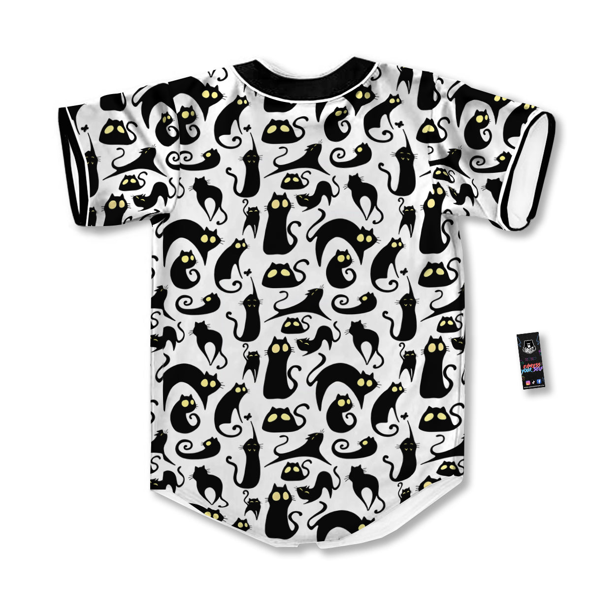 Big Eye Black Cat Halloween Print Pattern Baseball Jersey-grizzshop
