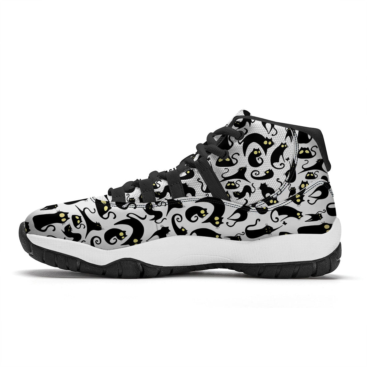 Big Eye Black Cat Halloween Print Pattern Black Bball Shoes-grizzshop