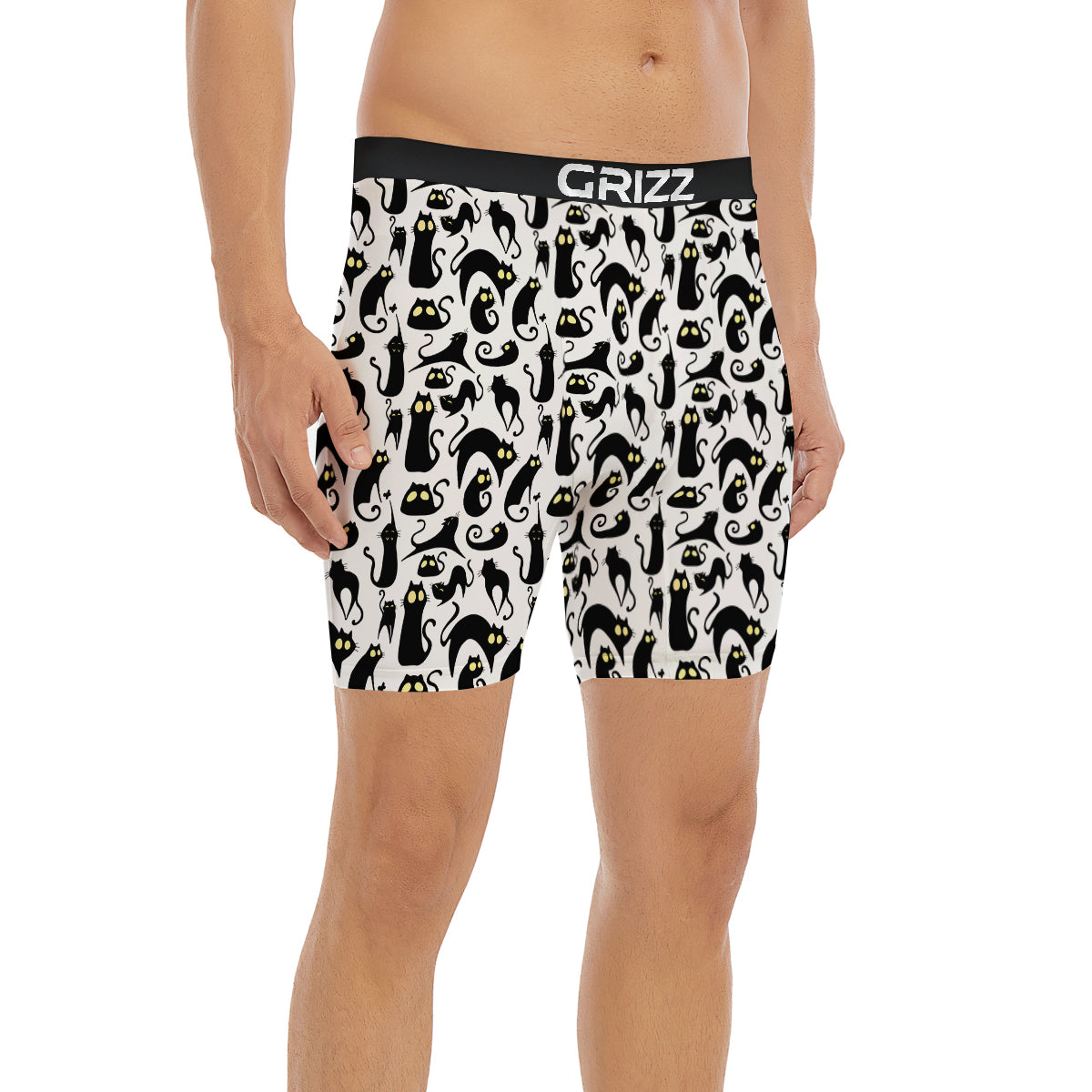 Big Eye Black Cat Halloween Print Pattern Boxer Briefs-grizzshop