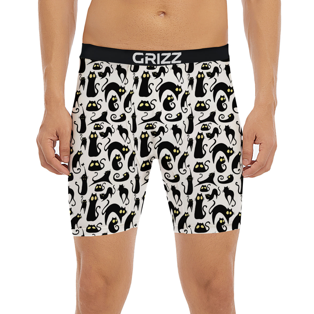 Big Eye Black Cat Halloween Print Pattern Boxer Briefs-grizzshop