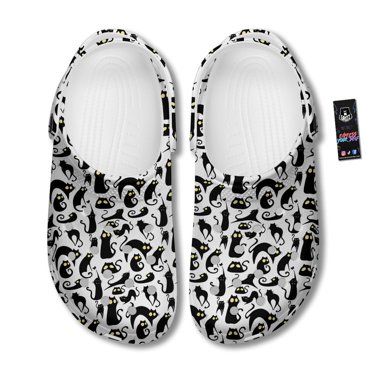 Big Eye Black Cat Halloween Print Pattern Clog-grizzshop