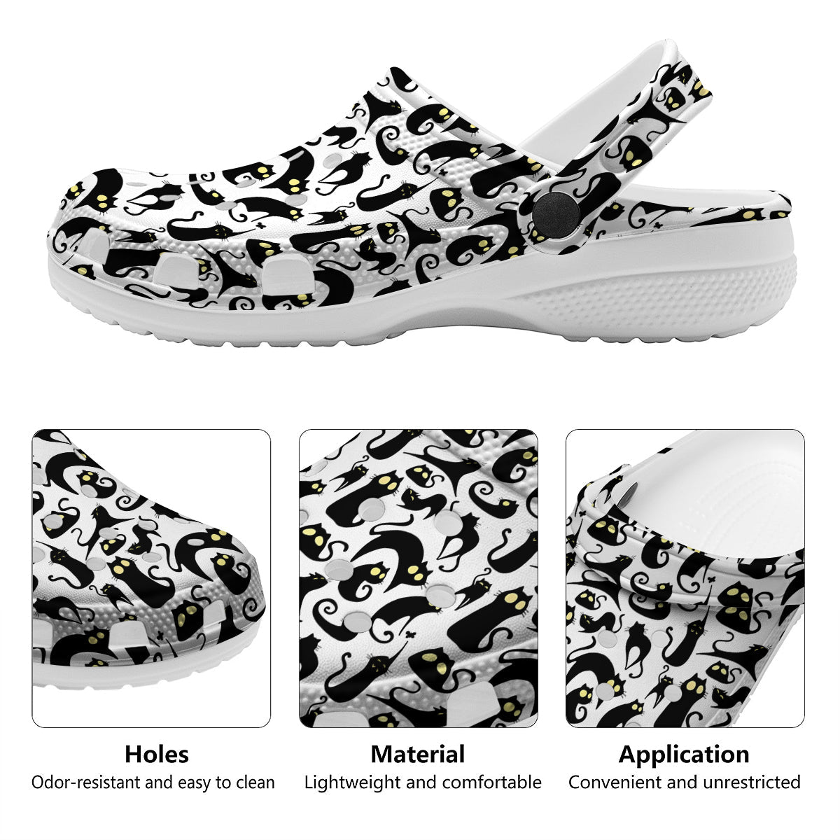Big Eye Black Cat Halloween Print Pattern Clog-grizzshop