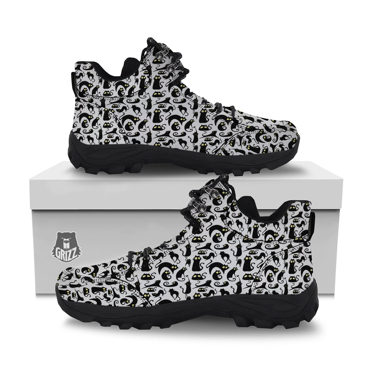Big Eye Black Cat Halloween Print Pattern Hiking Shoes-grizzshop