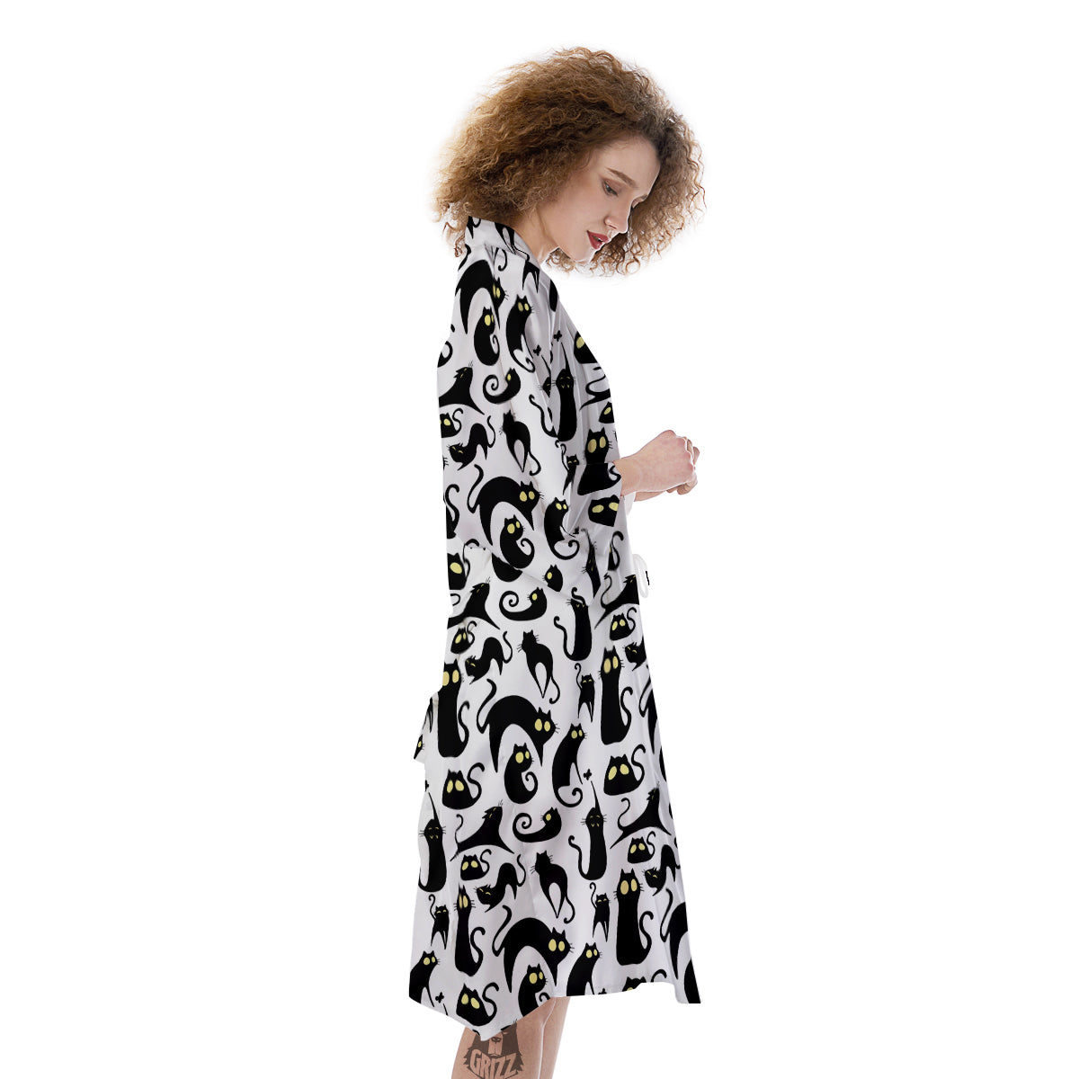 Big Eye Black Cat Halloween Print Pattern Kimono-grizzshop