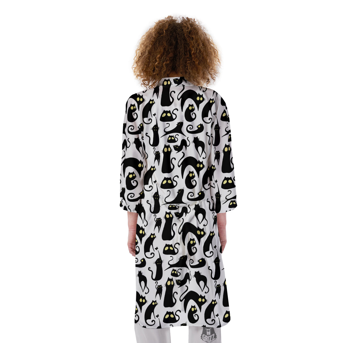 Big Eye Black Cat Halloween Print Pattern Kimono-grizzshop