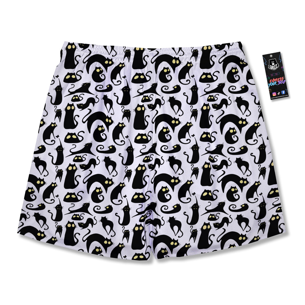 Big Eye Black Cat Halloween Print Pattern Men's Running Shorts-grizzshop