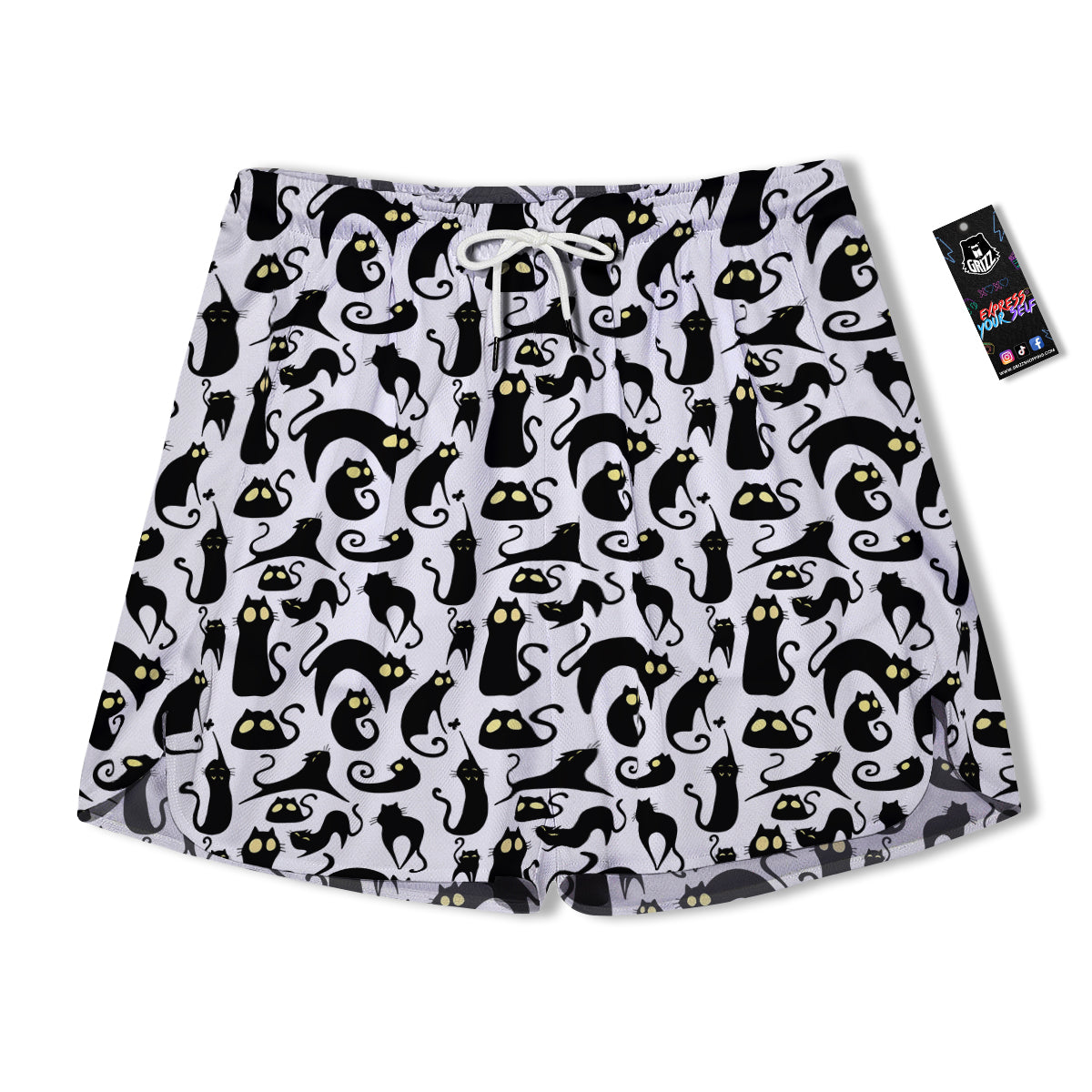 Big Eye Black Cat Halloween Print Pattern Men's Running Shorts-grizzshop