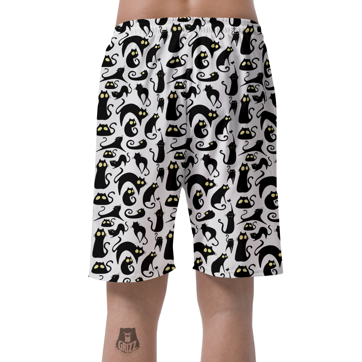 Big Eye Black Cat Halloween Print Pattern Men's Shorts-grizzshop