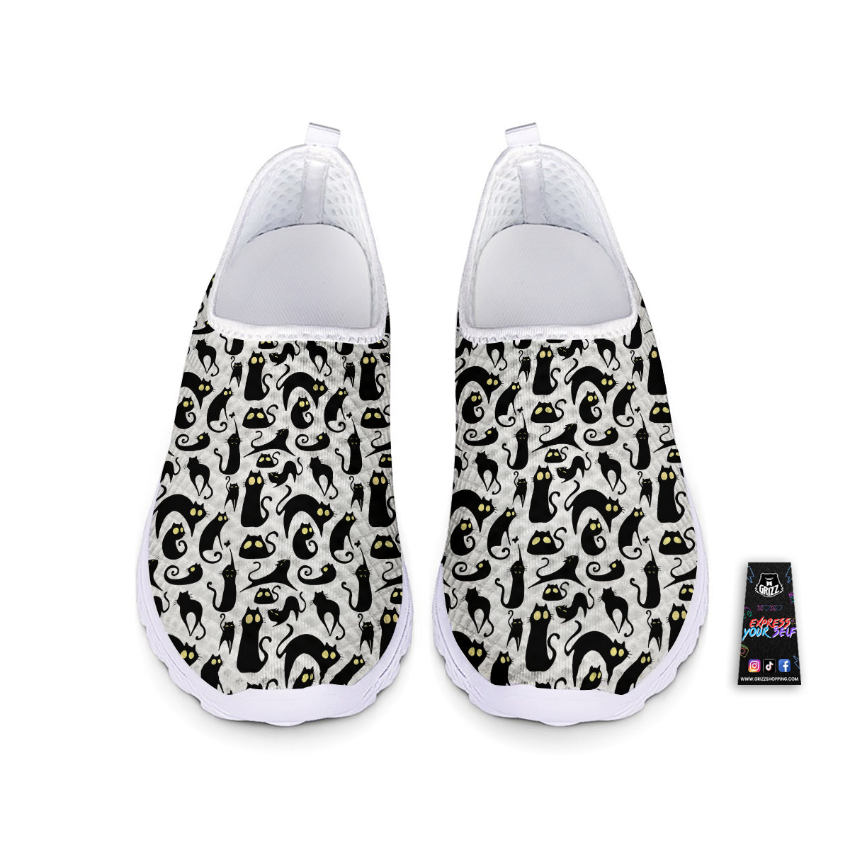 Big Eye Black Cat Halloween Print Pattern Nurse Shoes-grizzshop