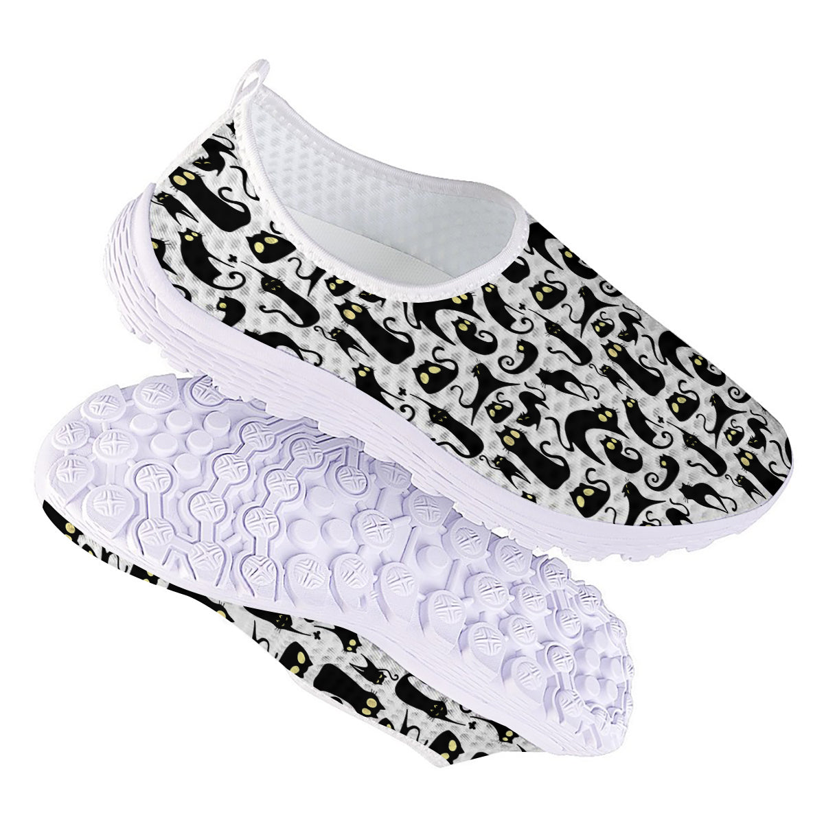 Big Eye Black Cat Halloween Print Pattern Nurse Shoes-grizzshop