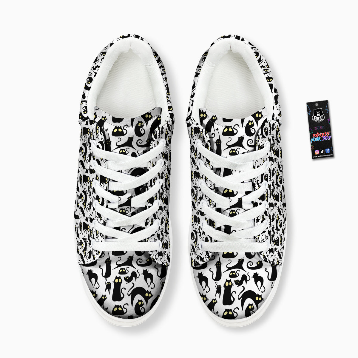 Big Eye Black Cat Halloween Print Pattern Platform Shoes-grizzshop