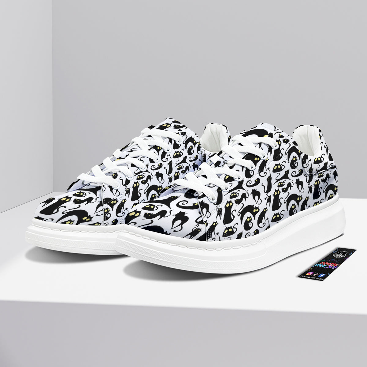 Big Eye Black Cat Halloween Print Pattern Platform Shoes-grizzshop