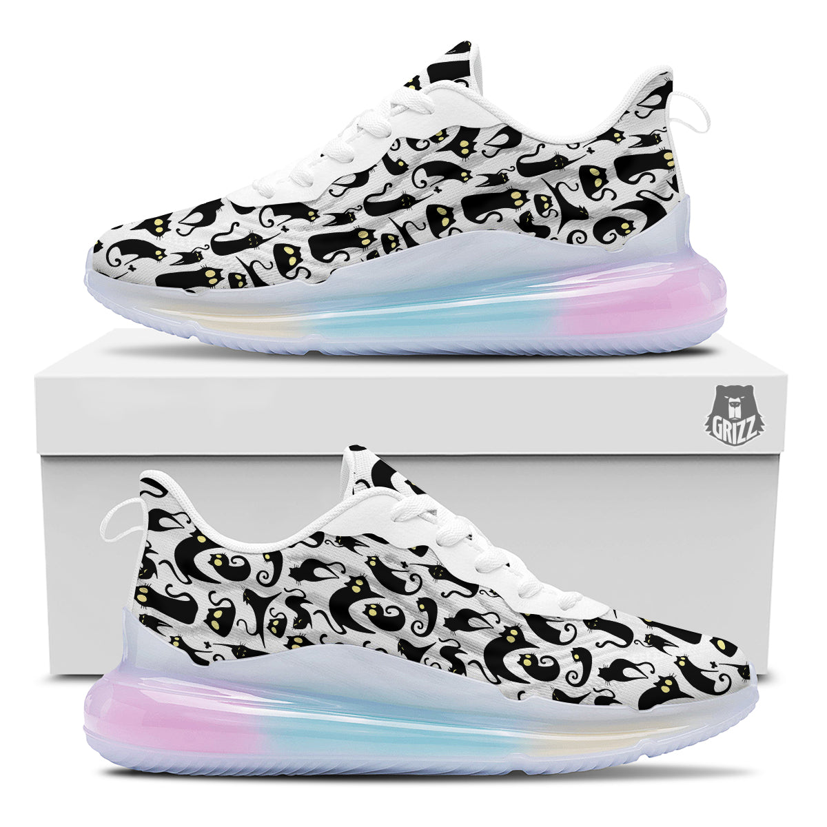 Big Eye Black Cat Halloween Print Pattern Running Sneakers-grizzshop