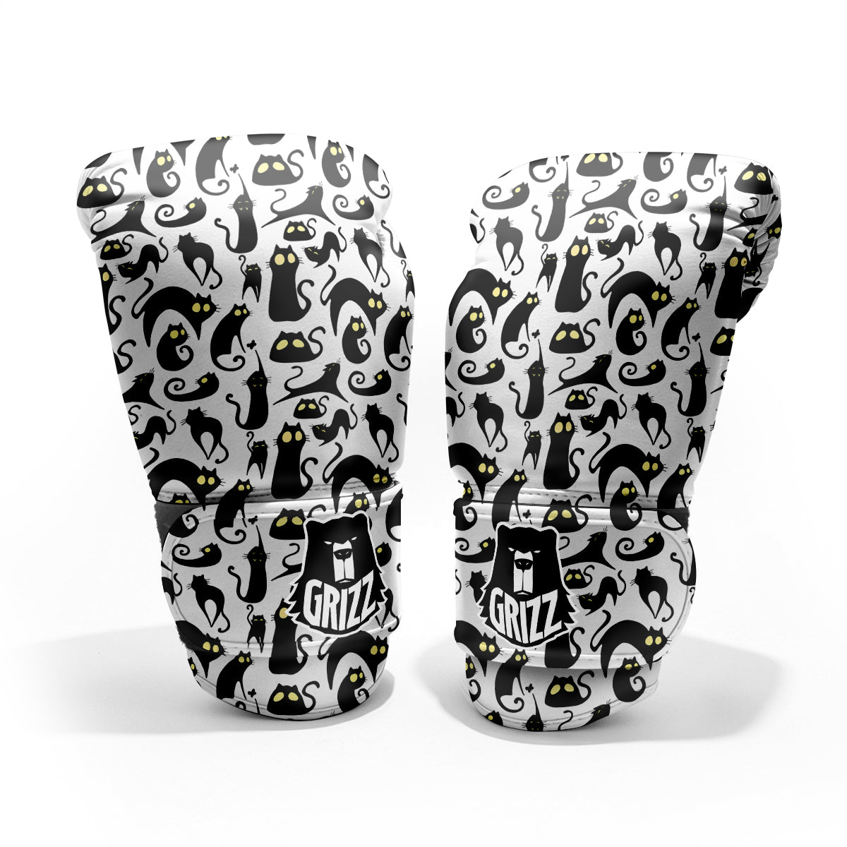 Big Eye Black Cat Halloween Print Pattern Pro Boxing Glove