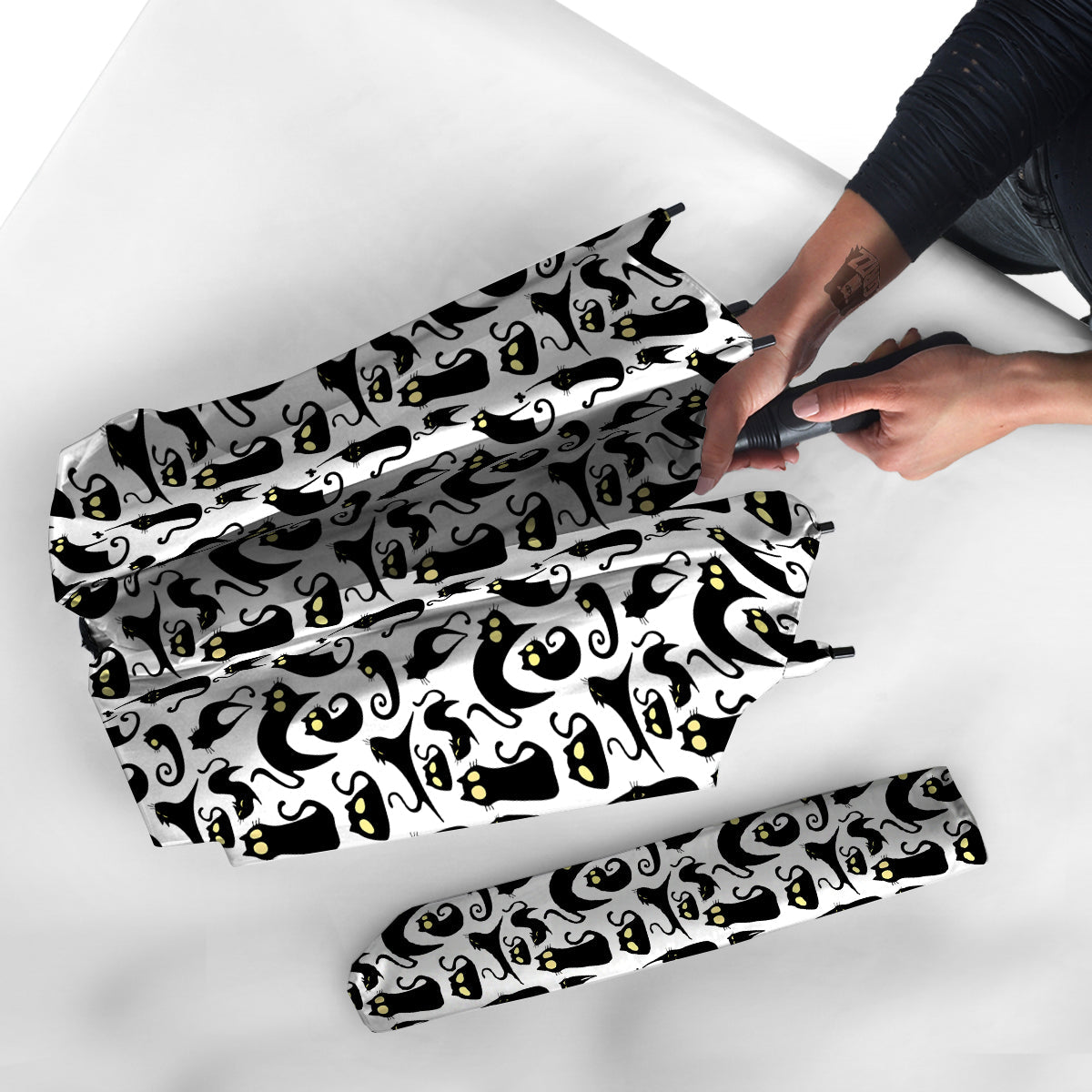 Big Eye Black Cat Halloween Print Pattern Umbrella-grizzshop